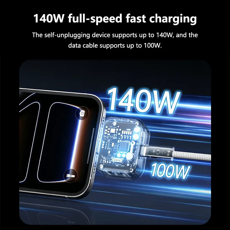 140W USB C Auto Disconnect Charger Adapter For Safe Overnight Charging Smart Auto Stop Charging Full Charge Self-Cut