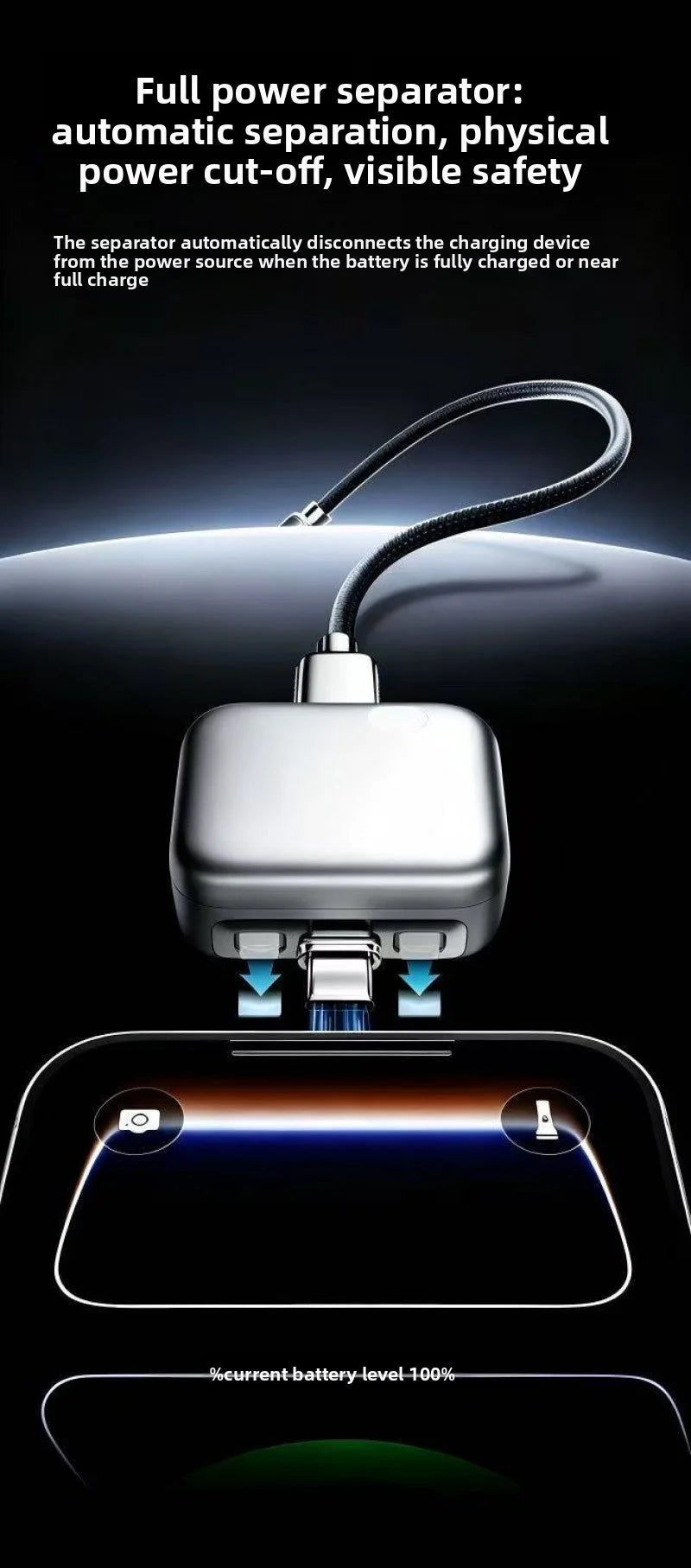 Fully Charged Smart Automatic Separator, Mobile Phone Overcharge Protection, Automatic Power-Off Data Cable, 140W Fast Charging