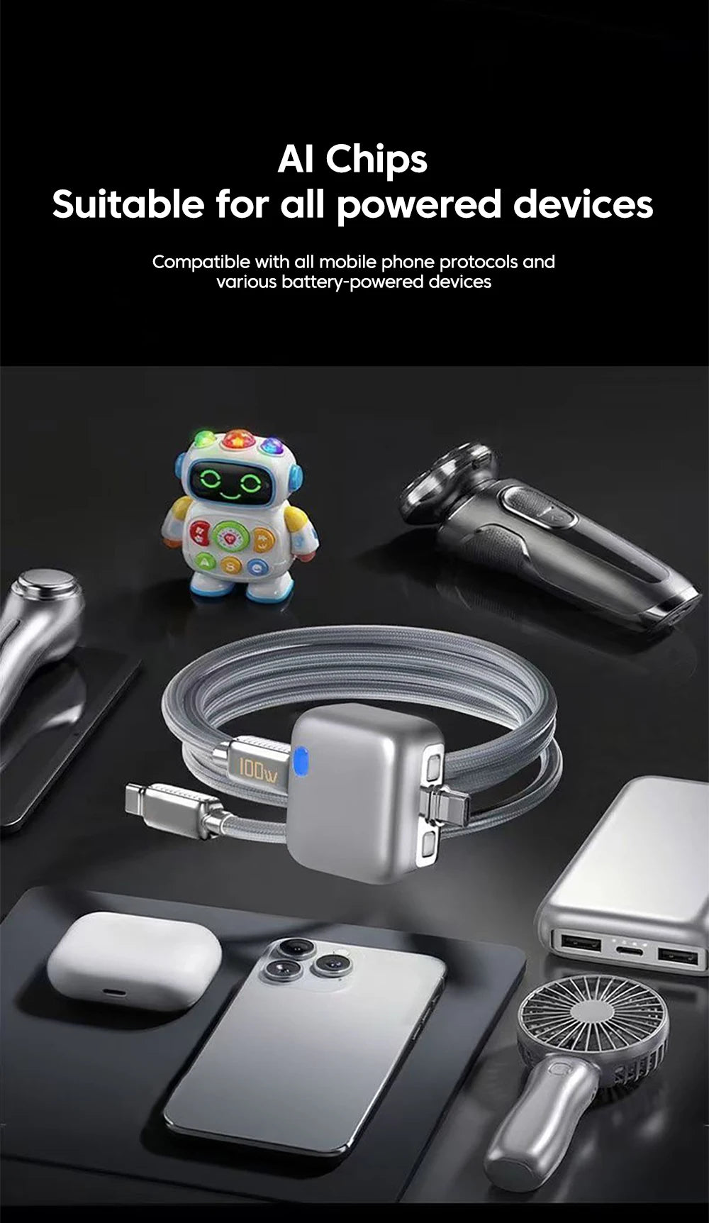 Intelligence 140W Full Charge Auto-Disconnect Charging Adapter Fast Charge Safety Separator Automatically for Type-C Devices