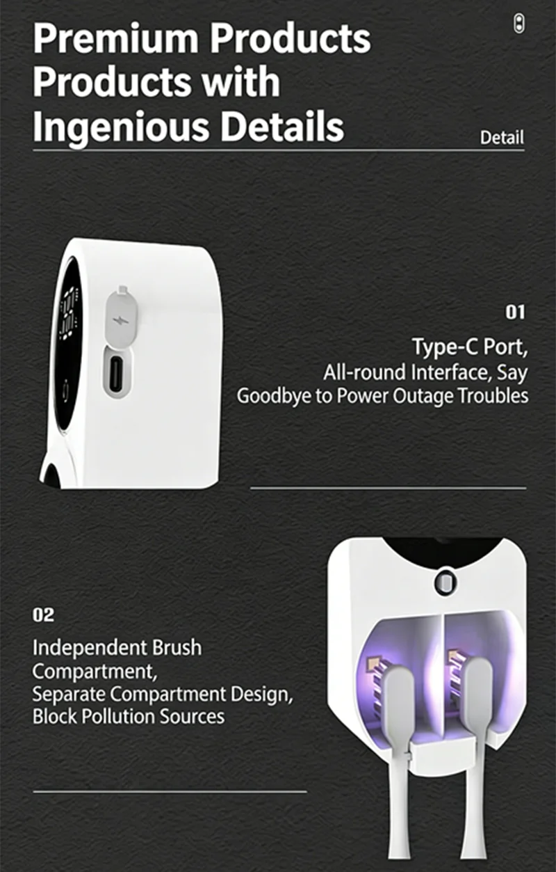 Mini Portable Rechargeable Travel Toothbrush Sterilizer Induction Switch with Charge Display UV Toothbrush Sterilizer Case