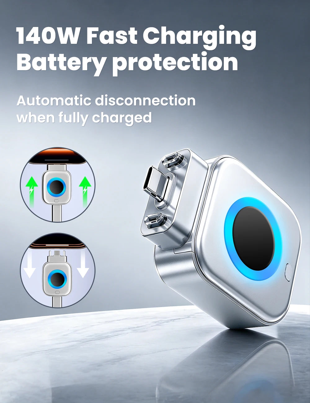USB C Phone Fully Charged Intelligent Separator Type-C 140W Fast Charging Adapter Phones Full Charge Auto Power Cut Off Charger