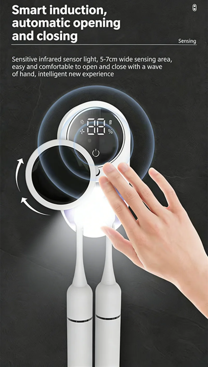 Mini Portable Rechargeable Travel Toothbrush Sterilizer Induction Switch with Charge Display UV Toothbrush Sterilizer Case