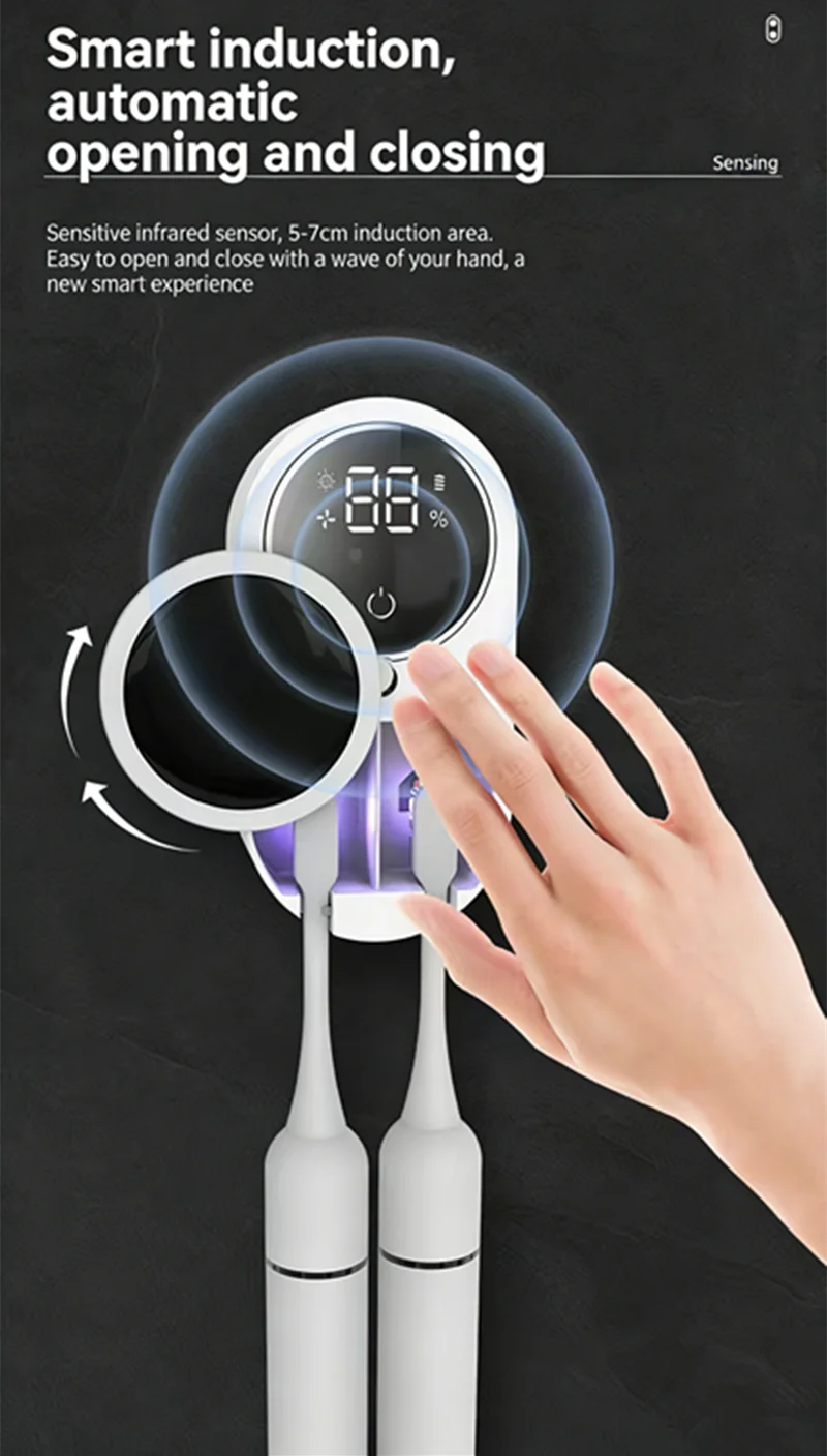 Mini Portable Rechargeable Travel Toothbrush Sterilizer Induction Switch with Charge Display UV Toothbrush Sterilizer Case