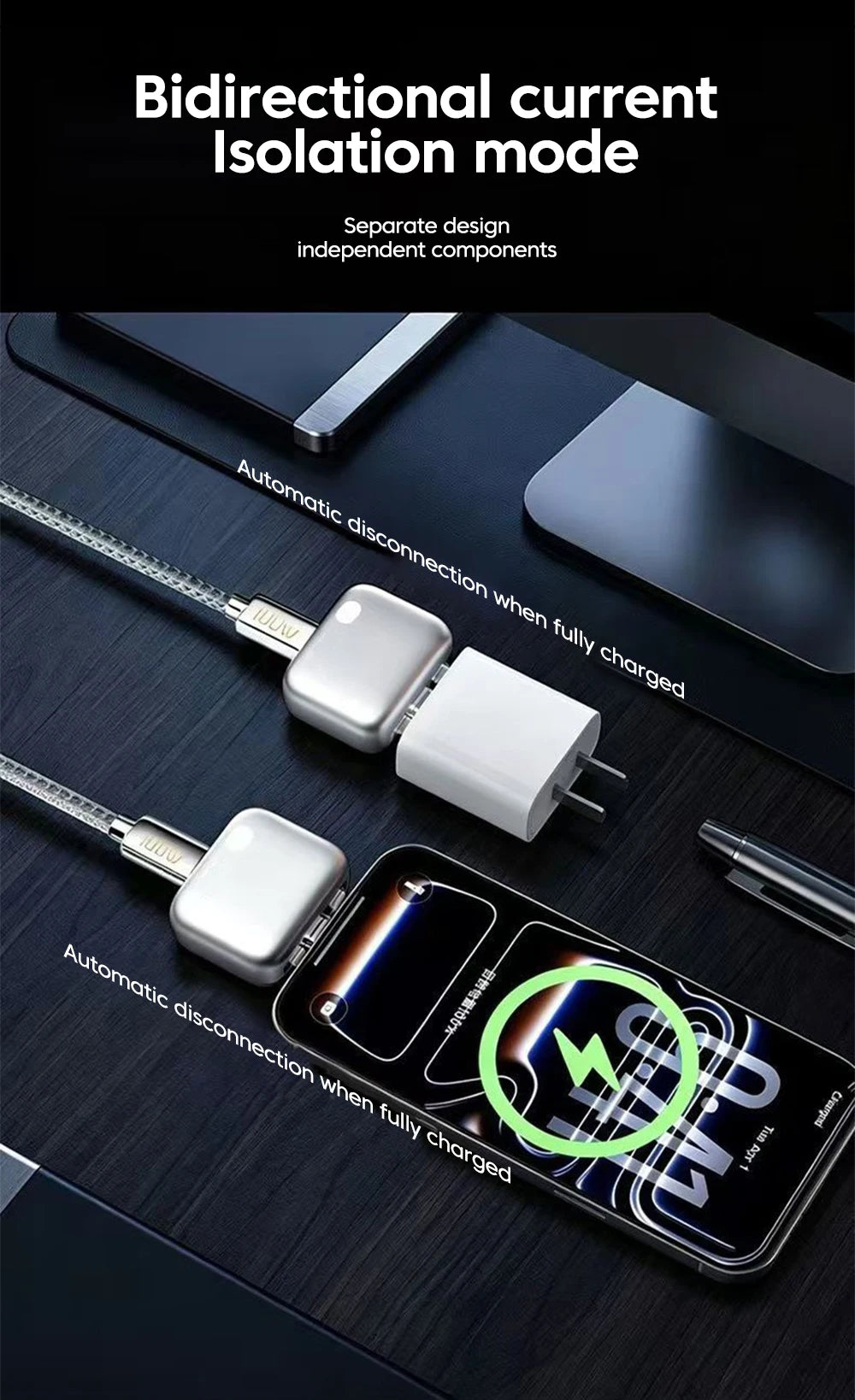 Intelligence 140W Full Charge Auto-Disconnect Charging Adapter Fast Charge Safety Separator Automatically for Type-C Devices