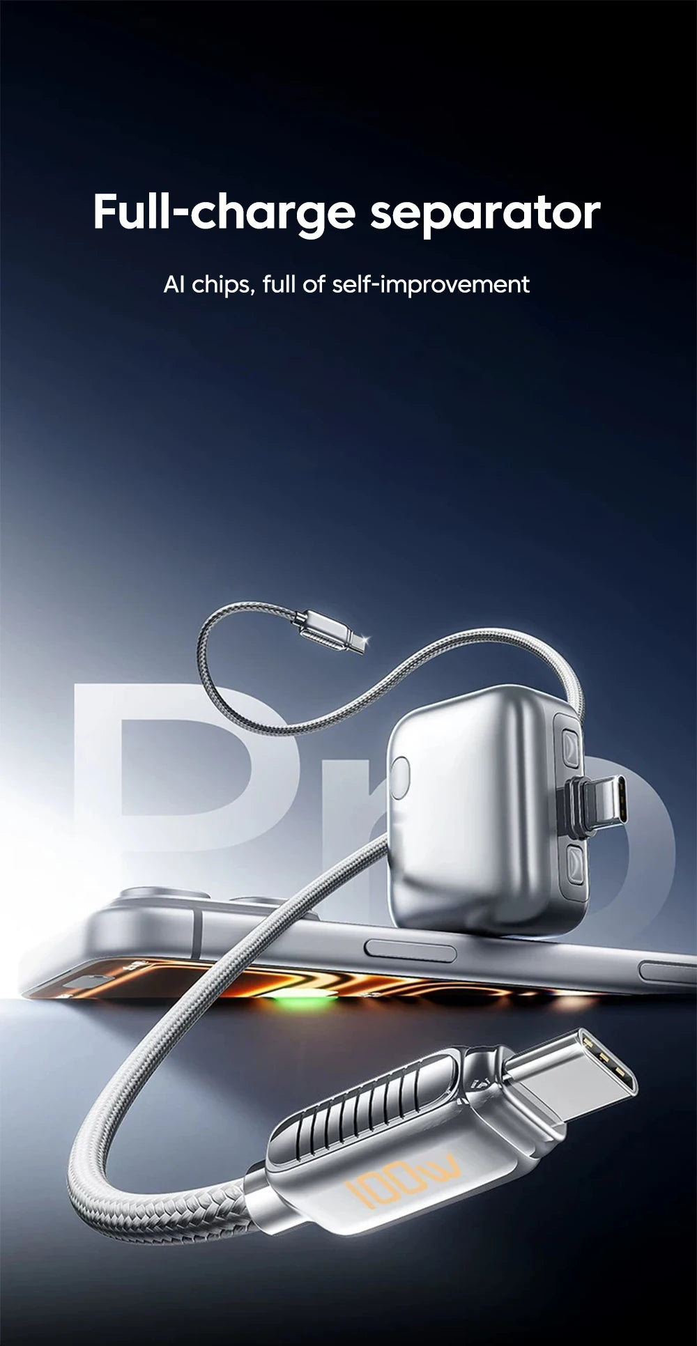 Intelligence 140W Full Charge Auto-Disconnect Charging Adapter Fast Charge Safety Separator Automatically for Type-C Devices