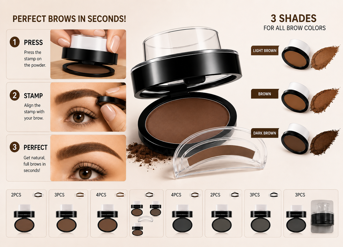 "Eyebrow Stamp Powder Kit – Waterproof Professional Brow Stencil & Enhancer"